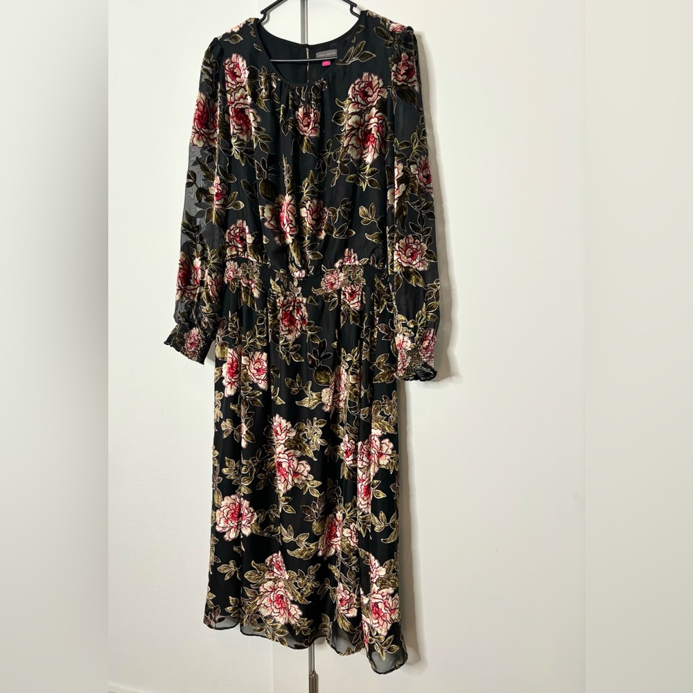 Vince Camuto Black Floral Long Sleeve Dress